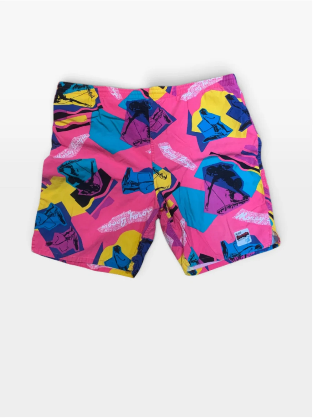 Vntg 90’s Men's Morey Boogie Swim Trunks Size M Pink Blue Graphic Print